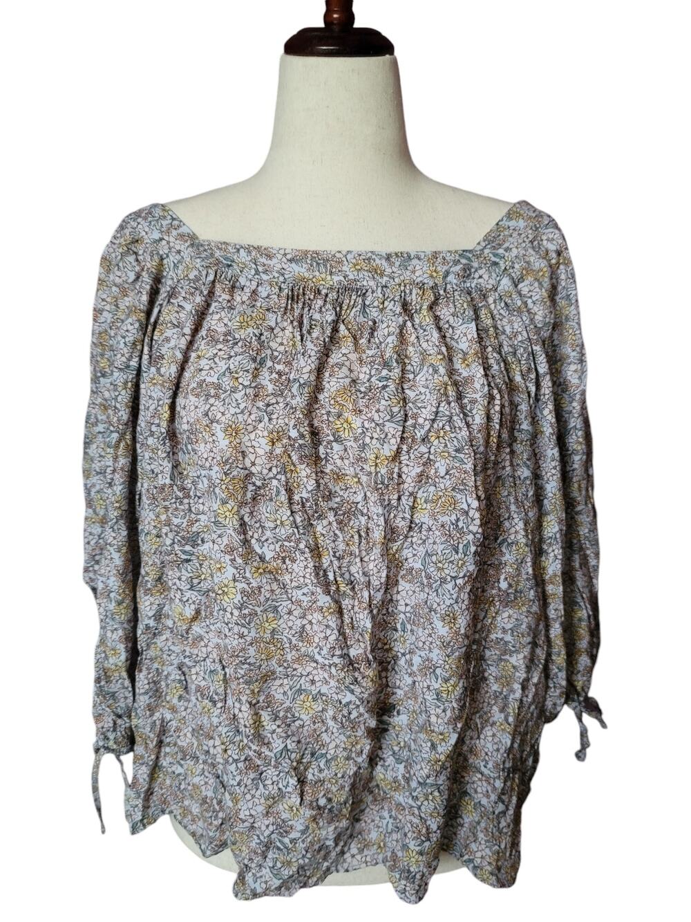 LC Lauren Conrad Multicolor Floral Long Puff Sleeve Square Neck Peasant  XXL